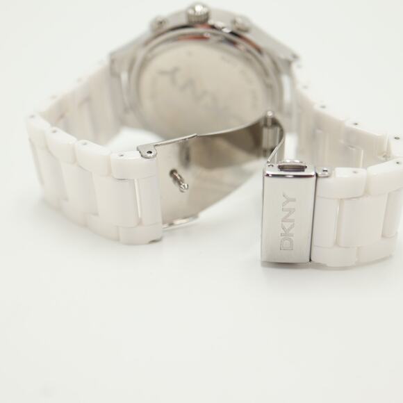 DKNY Broadway White Ceramic Chronograph Watch 43mm Silver Date w New Battery - Picture 13 of 14